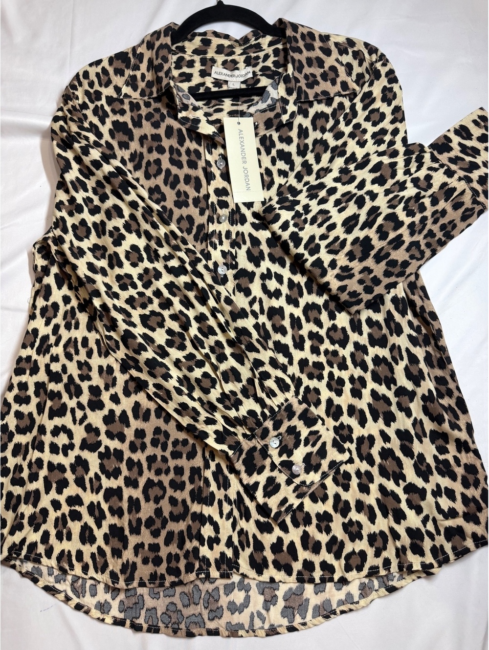 Alexander Jordan Women's Leopard Print Rayon Blouse, Long Sleeve Button-Up Shirt